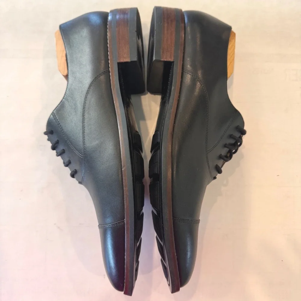 Cole Haan Grand.OS Lenox Hill Men 9.5 M Black Leather Cap Toe Oxford‎ C13082